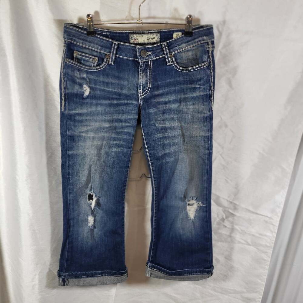 BKE Stella Cropped Jeans Size 28 Distressed Blue Denim Capri Cuffed